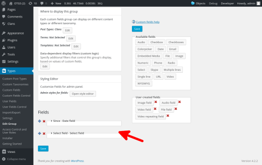 Custom Fields group with fields